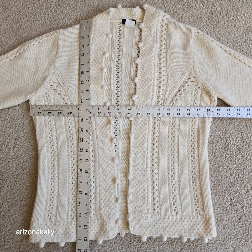 J. Crew Wool Cashmere Handknit Open Front Pointelle Cardigan Sweater - Picture 3 of 9